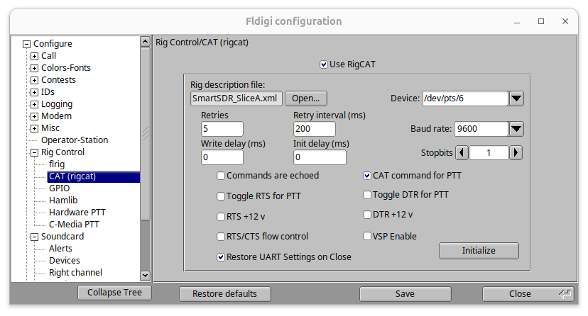 Fldigi RigCAT rig control settings