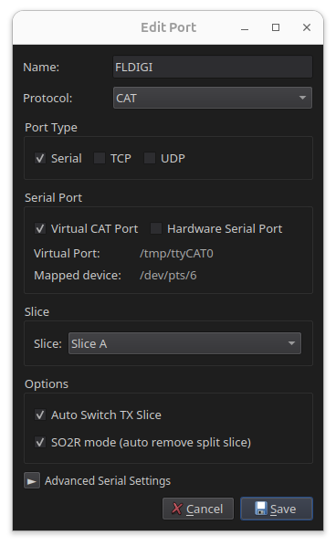 RimuCAT virtual serial port for Fldigi
