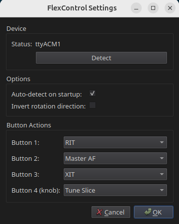 Flex Control knob settings interface