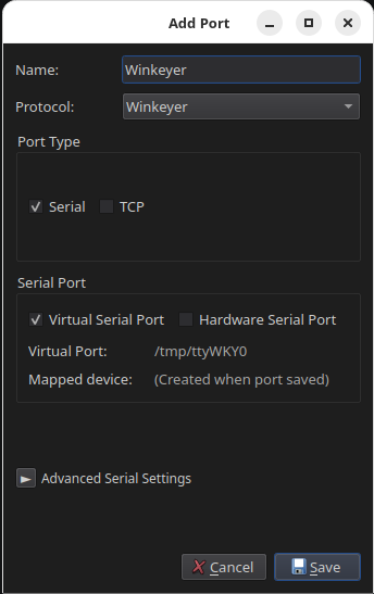 RimuCAT Winkeyer virtual serial port configuration