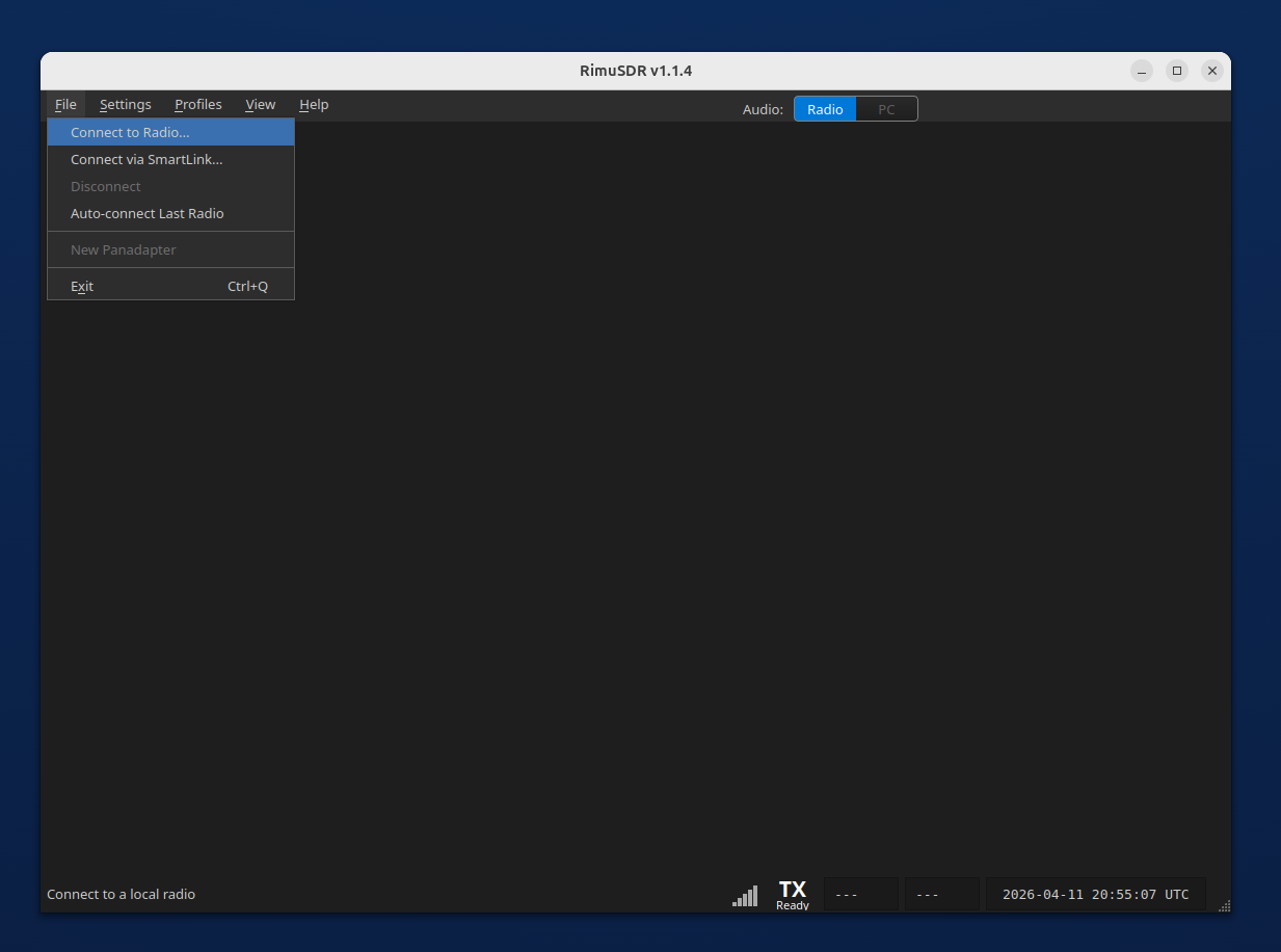 File menu showing the Connect LAN Radio option