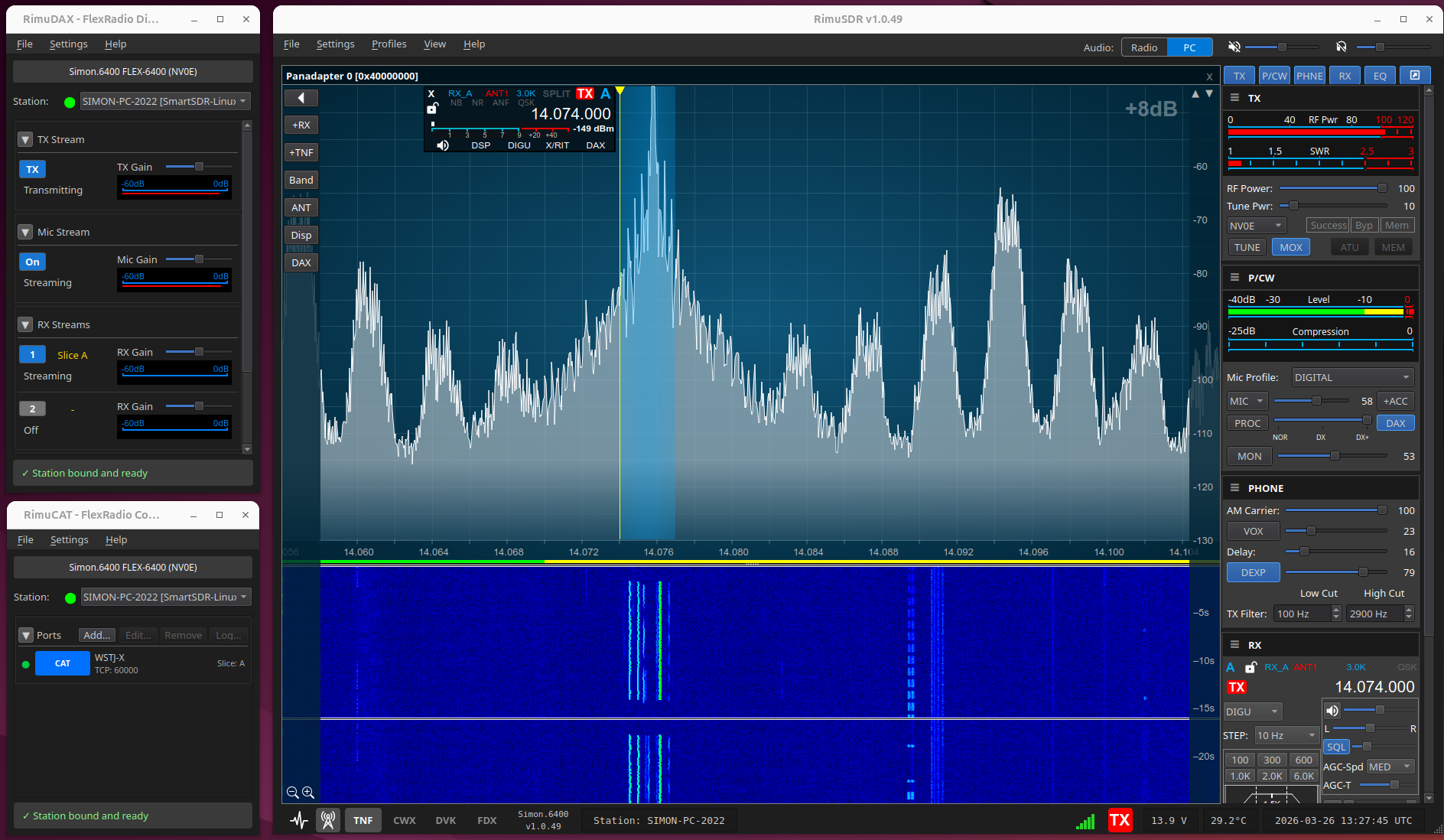 WSJT-X transmitting FT8 with RimuSDR