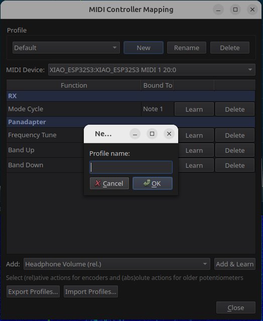 New MIDI profile dialog
