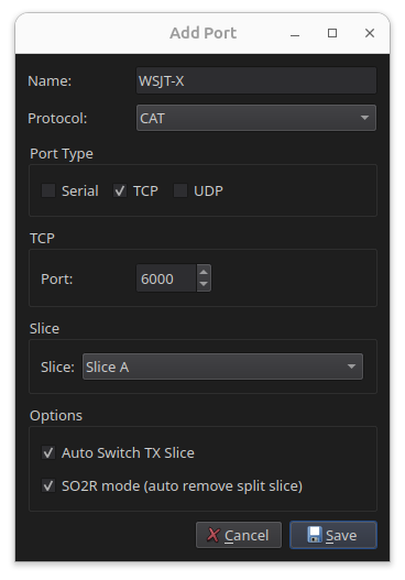 Add CAT TCP port dialog in RimuCAT