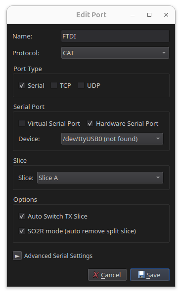 RimuCAT hardware serial port configuration