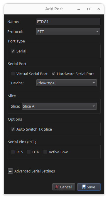 RimuCAT hardware serial PTT port configuration