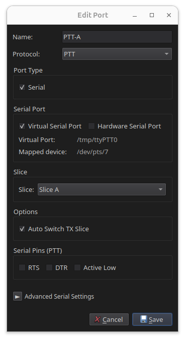 RimuCAT virtual serial PTT port configuration