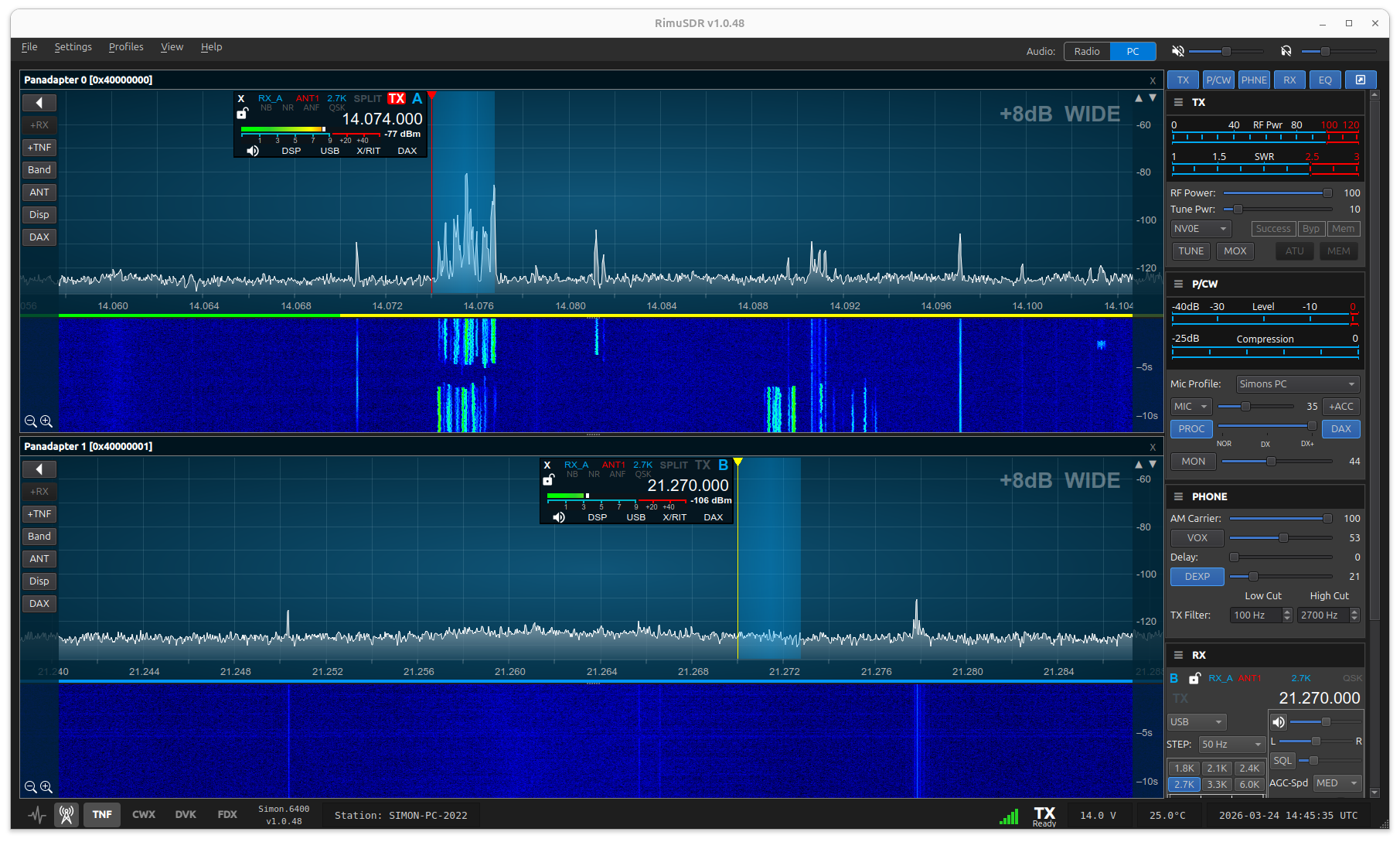 RimuSDR with two panadapters