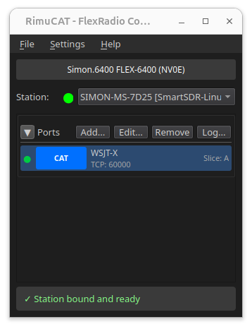 RimuCAT with a TCP CAT connection configured on port 60000