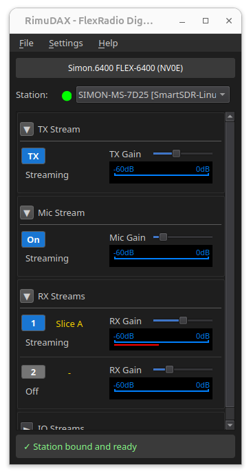 RimuDAX with TX, Mic, and RX1 channels enabled